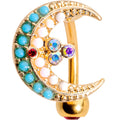 Aurora Gem Gold Tone Plated Crescent Moon Top Mount Belly Ring