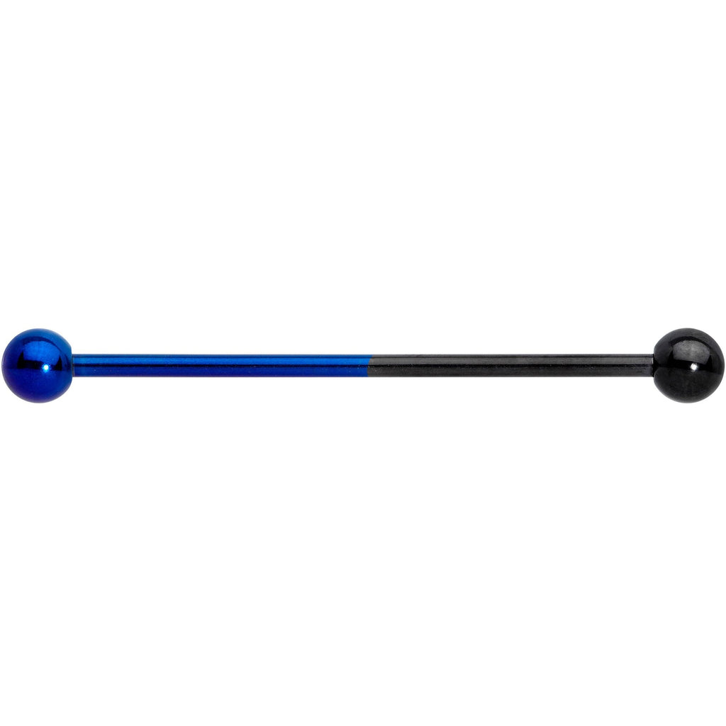 14G Black and Blue Two Tone Industrial Barbell 38mm