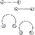 14G Clear Gem Cluster Twisted Horseshoe Barbell Nipple Ring Set