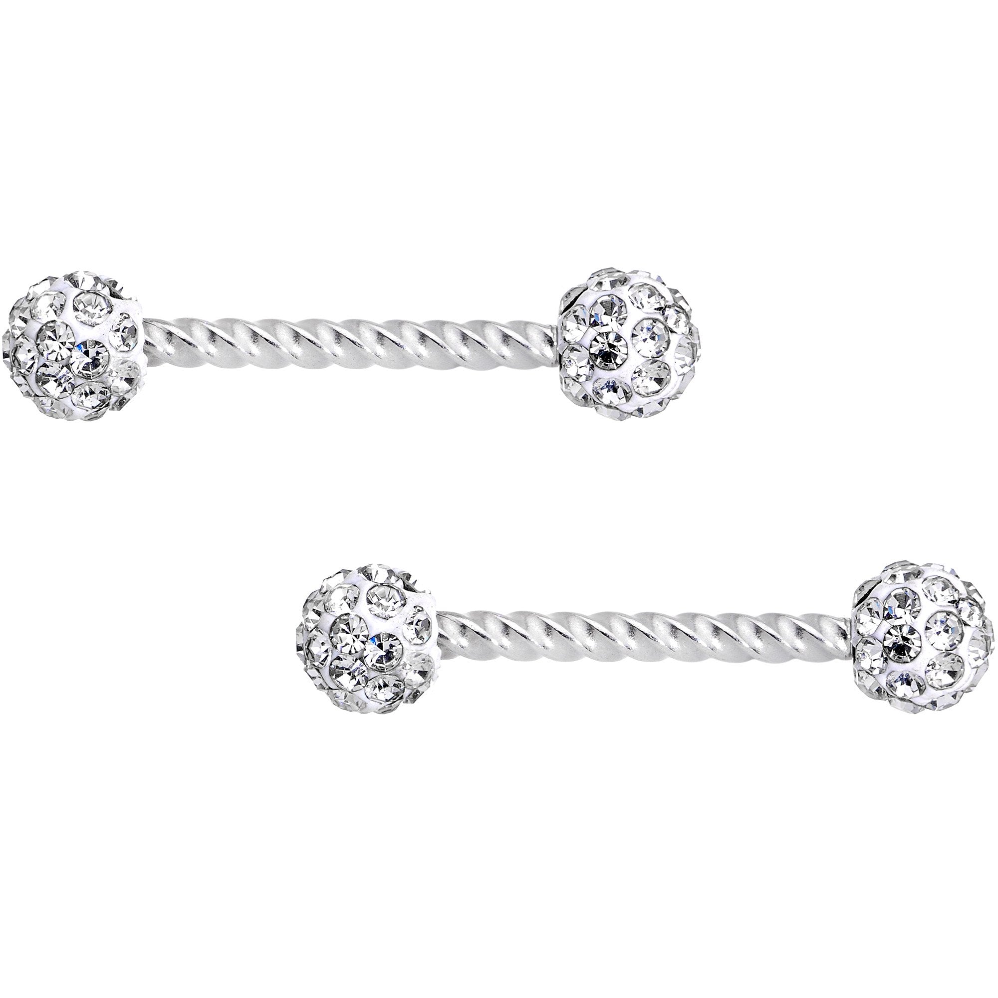 14G Clear Gem Cluster Twisted Horseshoe Barbell Nipple Ring Set