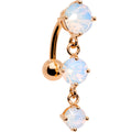 White Faux Opal Rose Gold Plated Trio Tier Top Mount Dangle Belly Ring