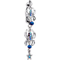 Blue Gem Spider String Reversible Top Mount Dangle Belly Ring