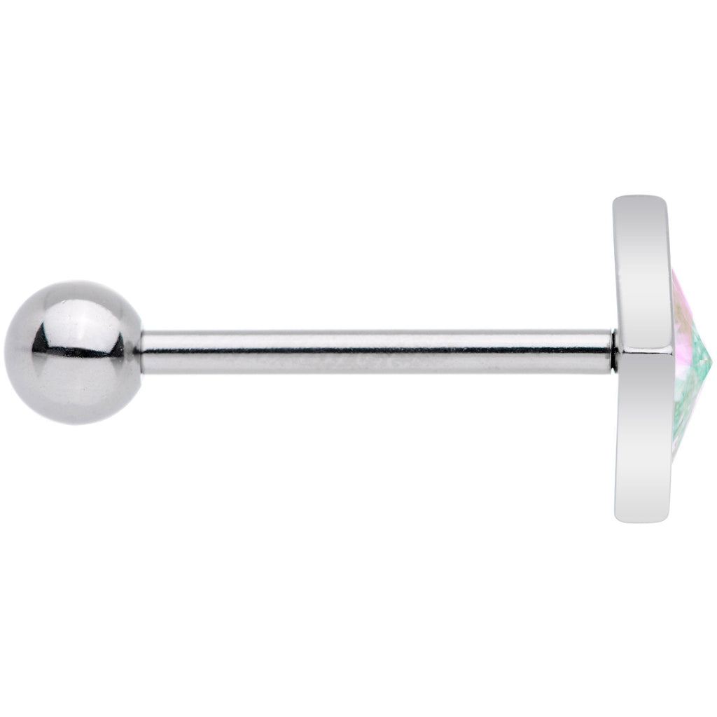 White Rainbow Gem Rhombus Barbell Tongue Ring