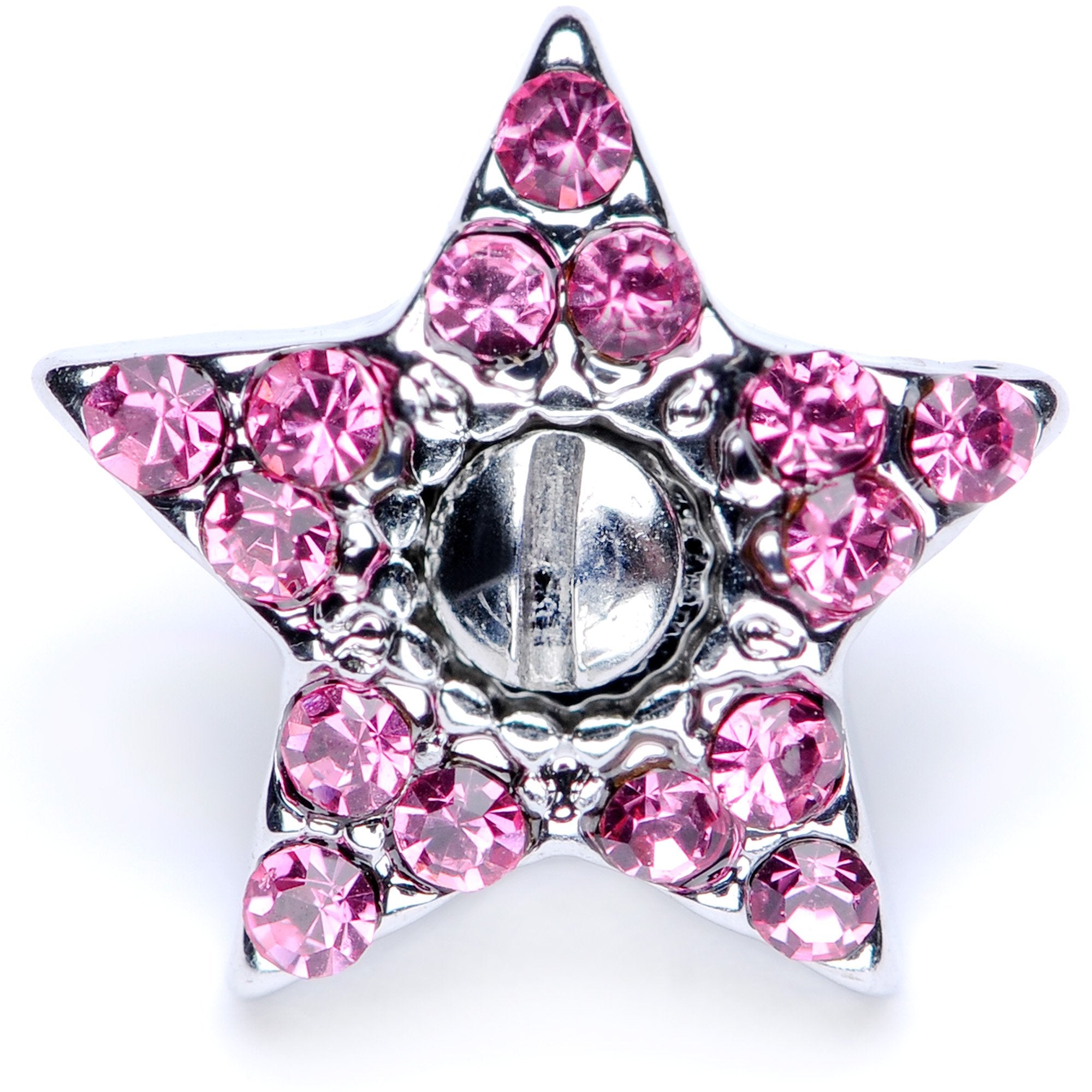 14G Pink Gem 10mm Five Point Star Dermal Top