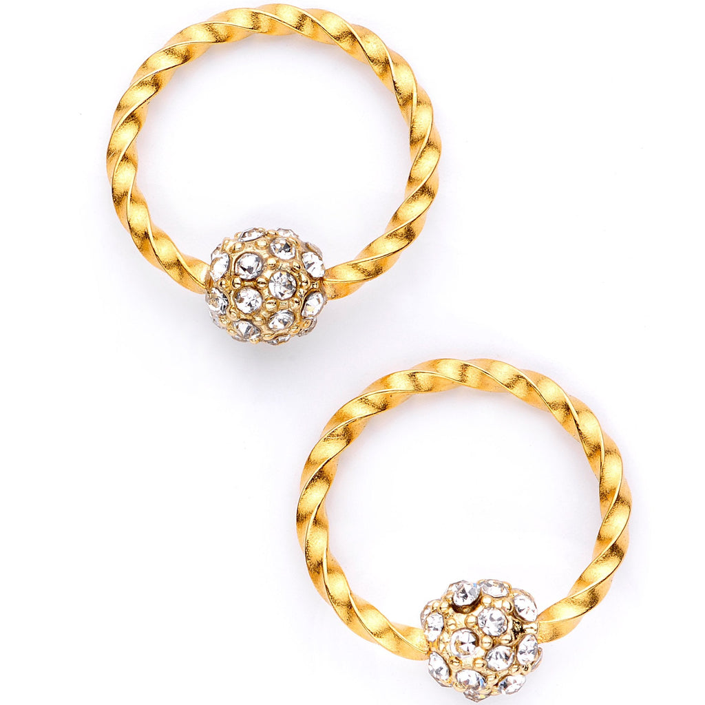 16G Clear Gem Gold Tone Captive Ring Curved Barbell Cartilage Set