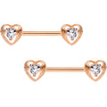 Clear CZ Rose Gold Tone Anodized Hugged Heart Barbell Nipple Ring Set