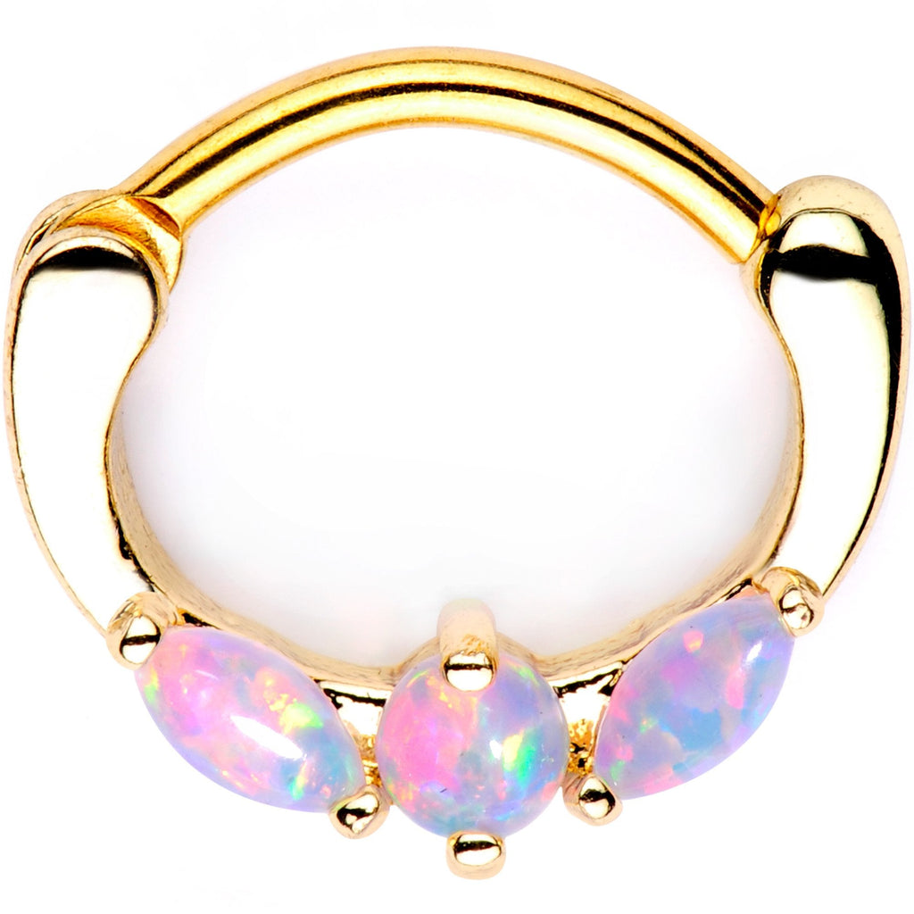 White Synthetic Opal Gold Tone Anodized Triplet Septum Clicker