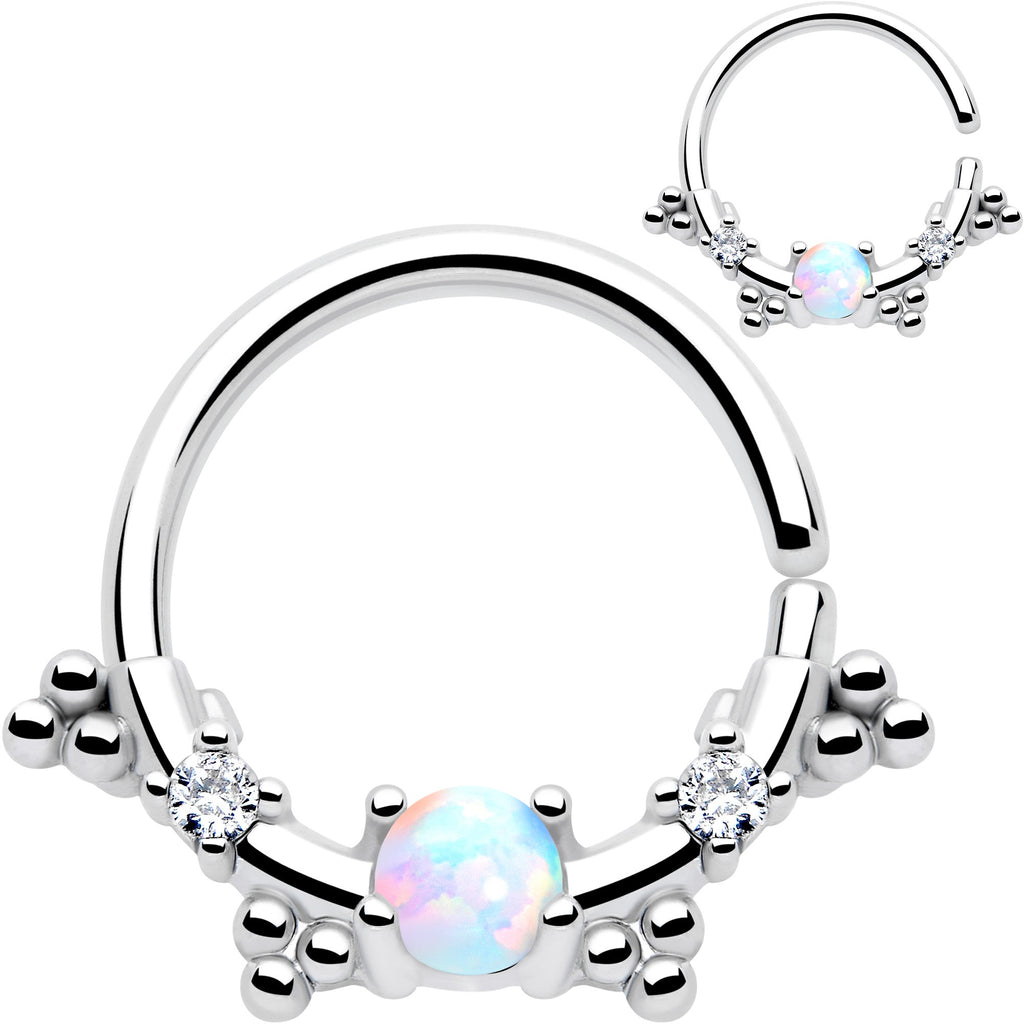 16G 3/8 White Synthetic Opal Luminous Seamless Circular Ring