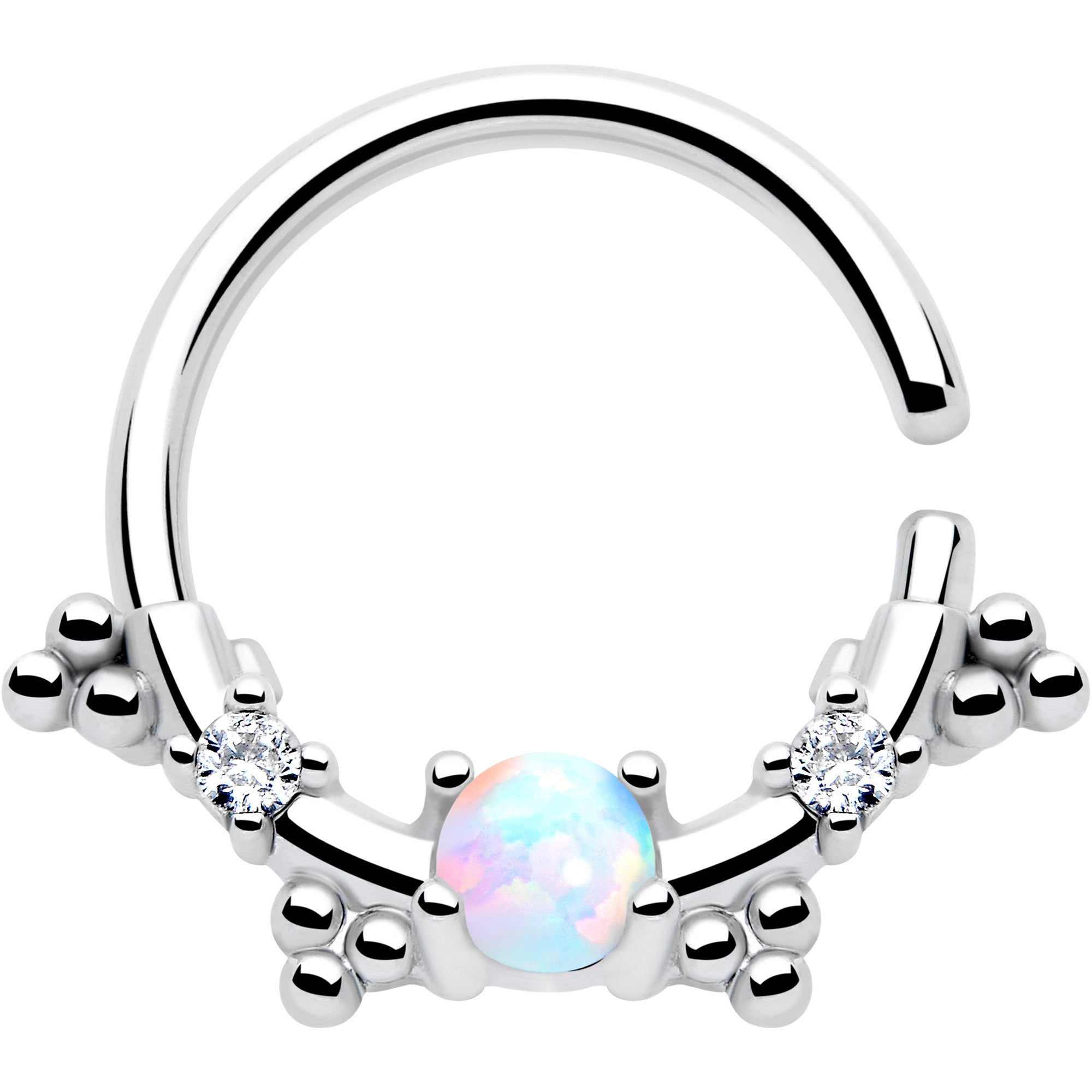 16G 3/8 White Synthetic Opal Luminous Seamless Circular Ring
