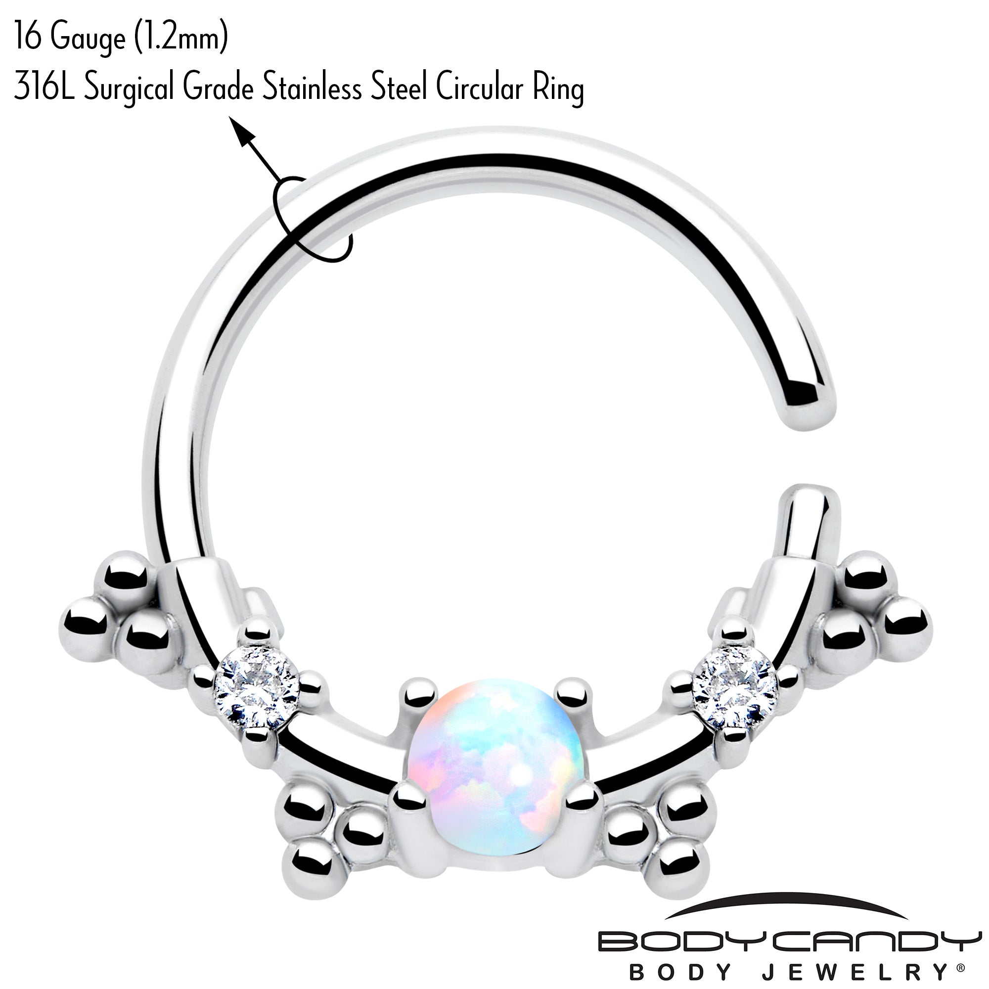 16G 3/8 White Synthetic Opal Luminous Seamless Circular Ring