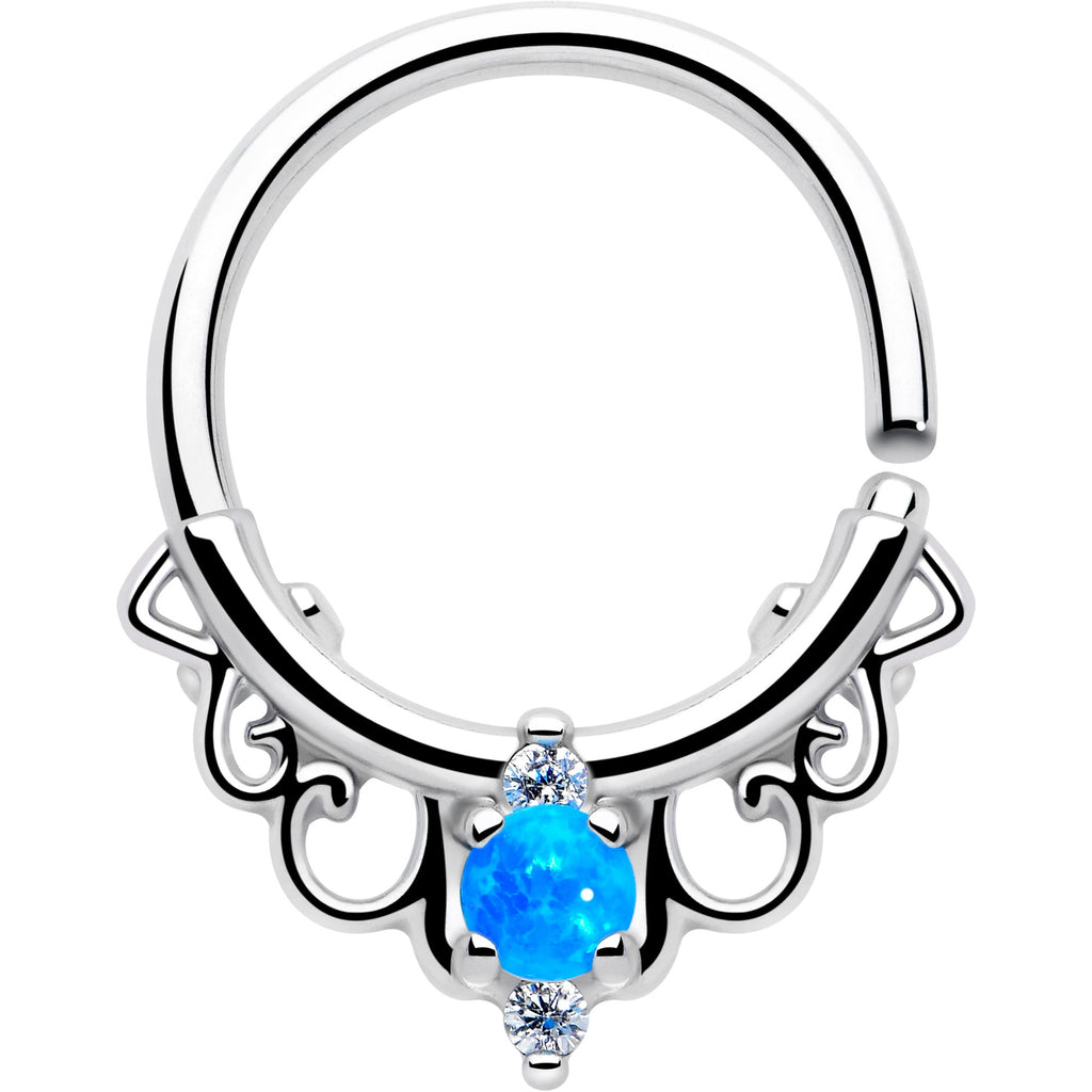 16G 3/8 Blue Synthetic Opal Filigree Seamless Circular Ring