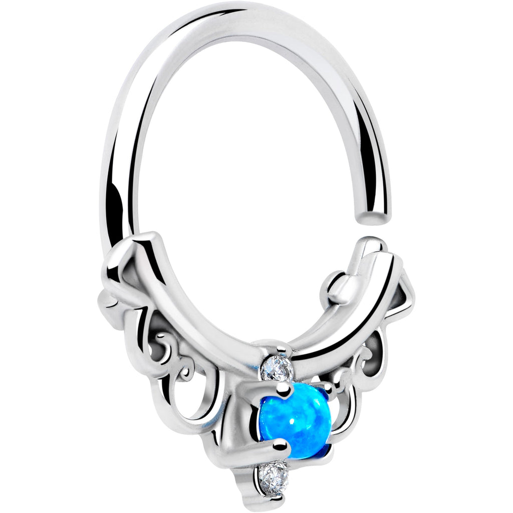 16G 3/8 Blue Synthetic Opal Filigree Seamless Circular Ring