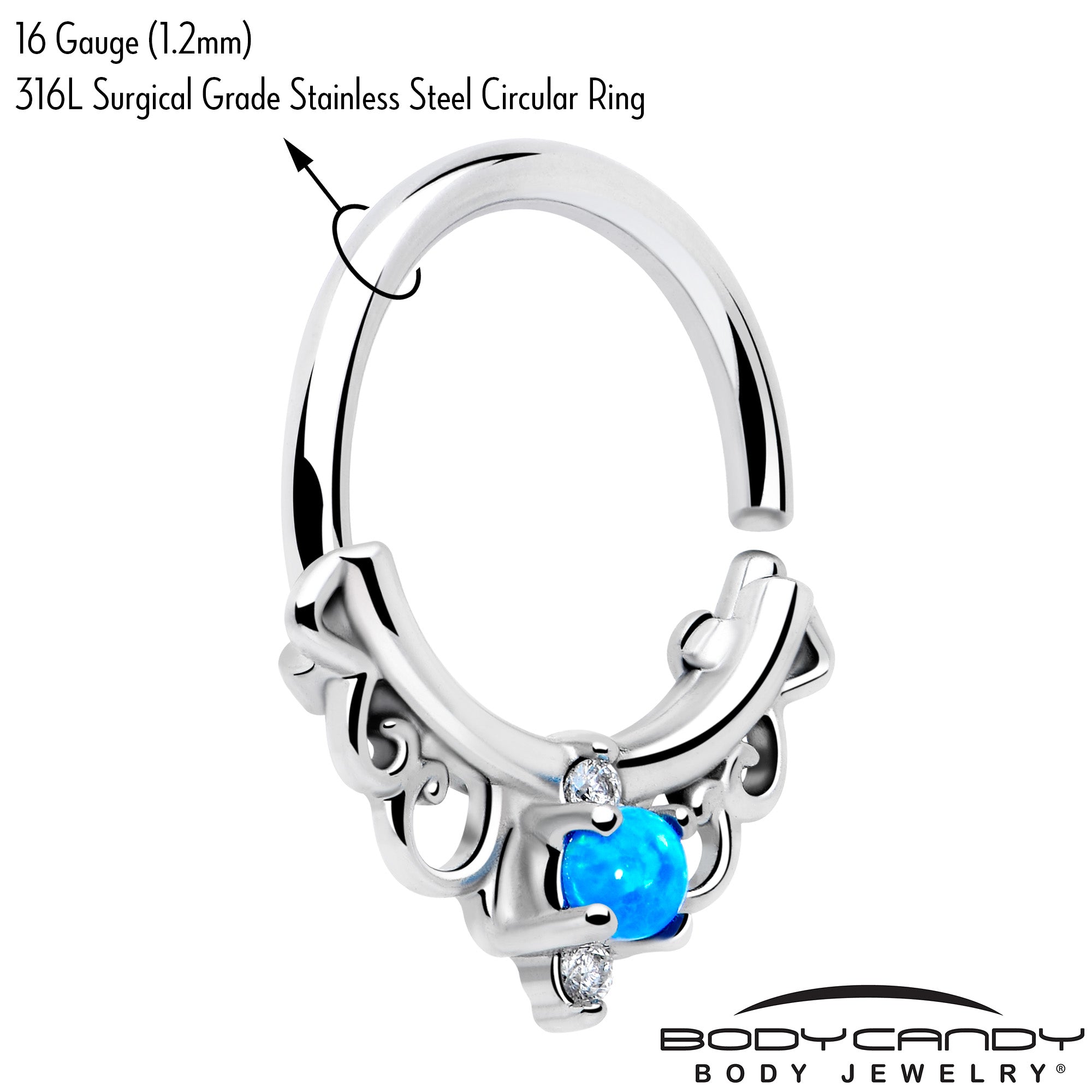 16G 3/8 Blue Synthetic Opal Filigree Seamless Circular Ring
