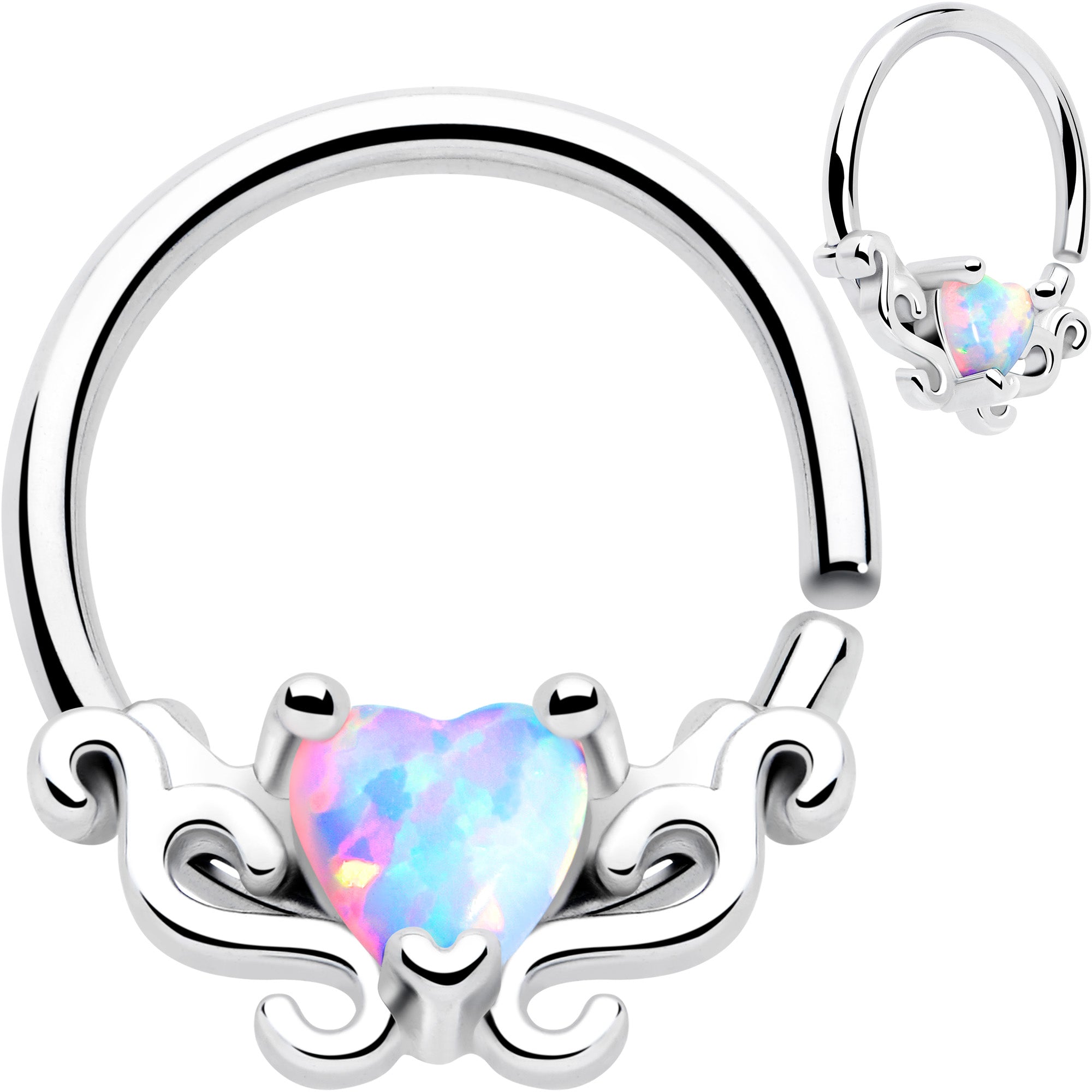 16G 5/16 White Synthetic Opal Bold Heart Seamless Circular Ring