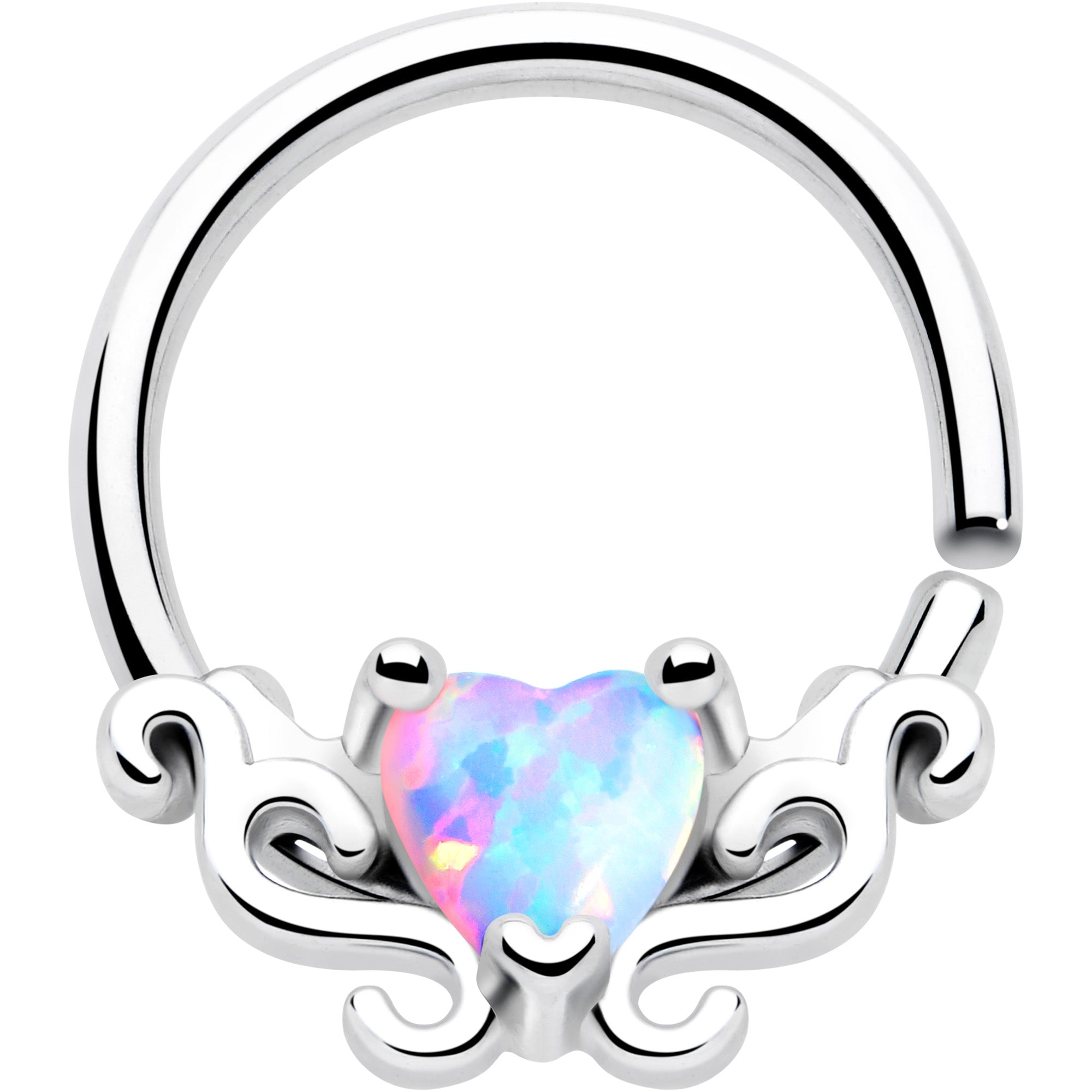 16G 5/16 White Synthetic Opal Bold Heart Seamless Circular Ring