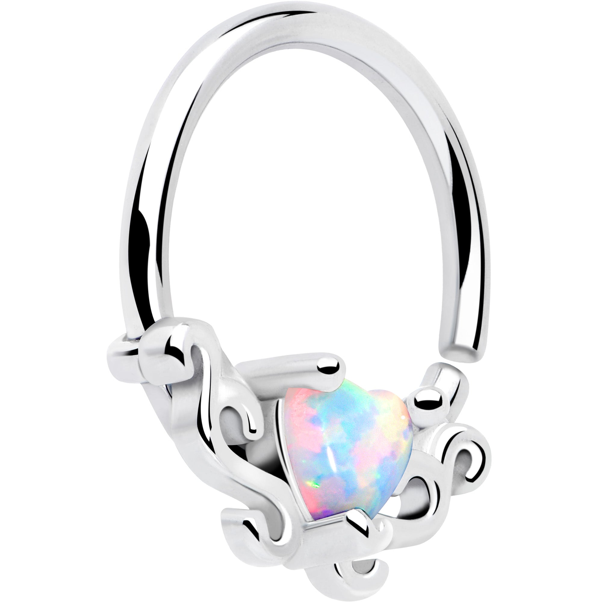 16G 5/16 White Synthetic Opal Bold Heart Seamless Circular Ring