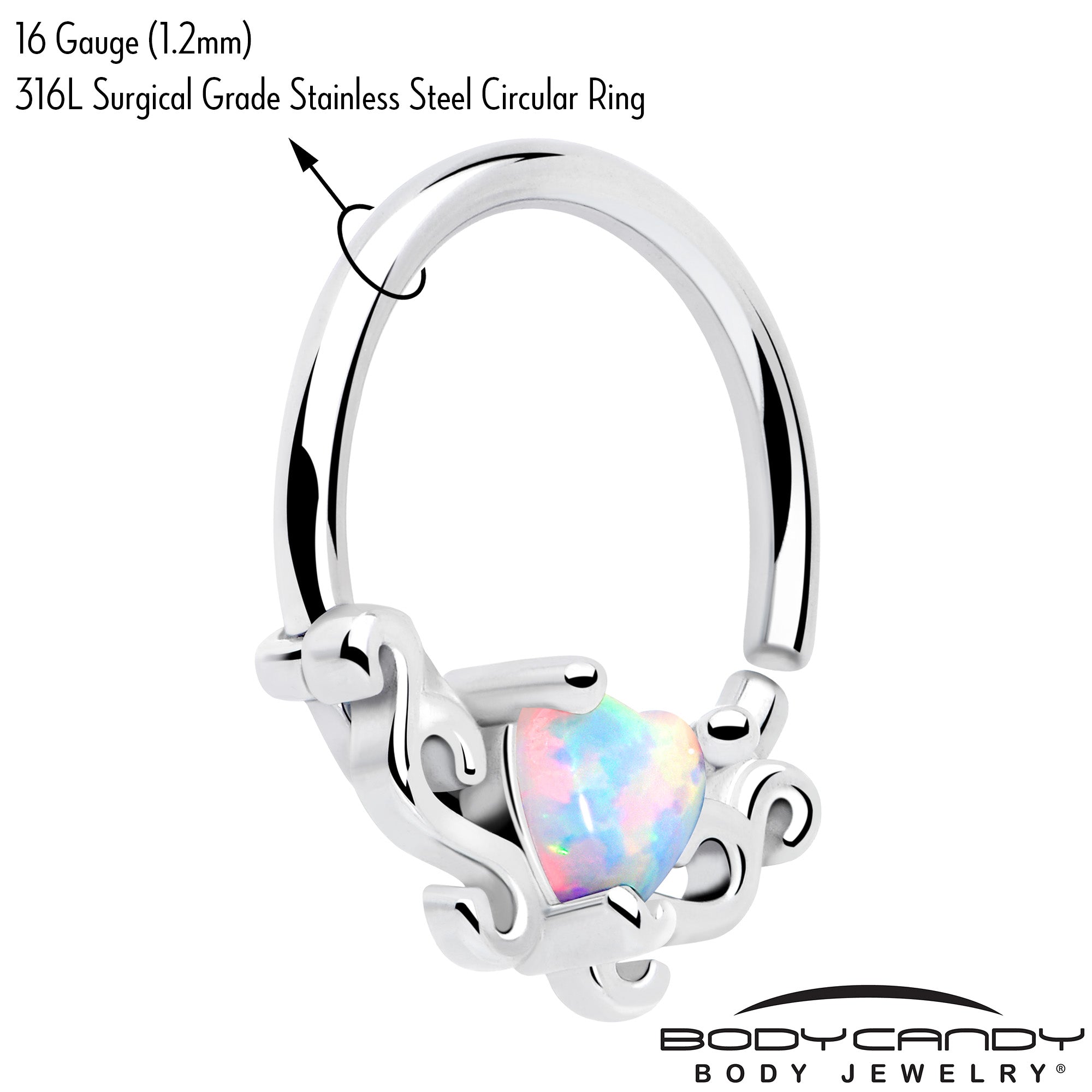 16G 5/16 White Synthetic Opal Bold Heart Seamless Circular Ring