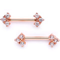 Clear CZ Gem Rose Gold PVD Trio Arrow Barbell Nipple Ring Set