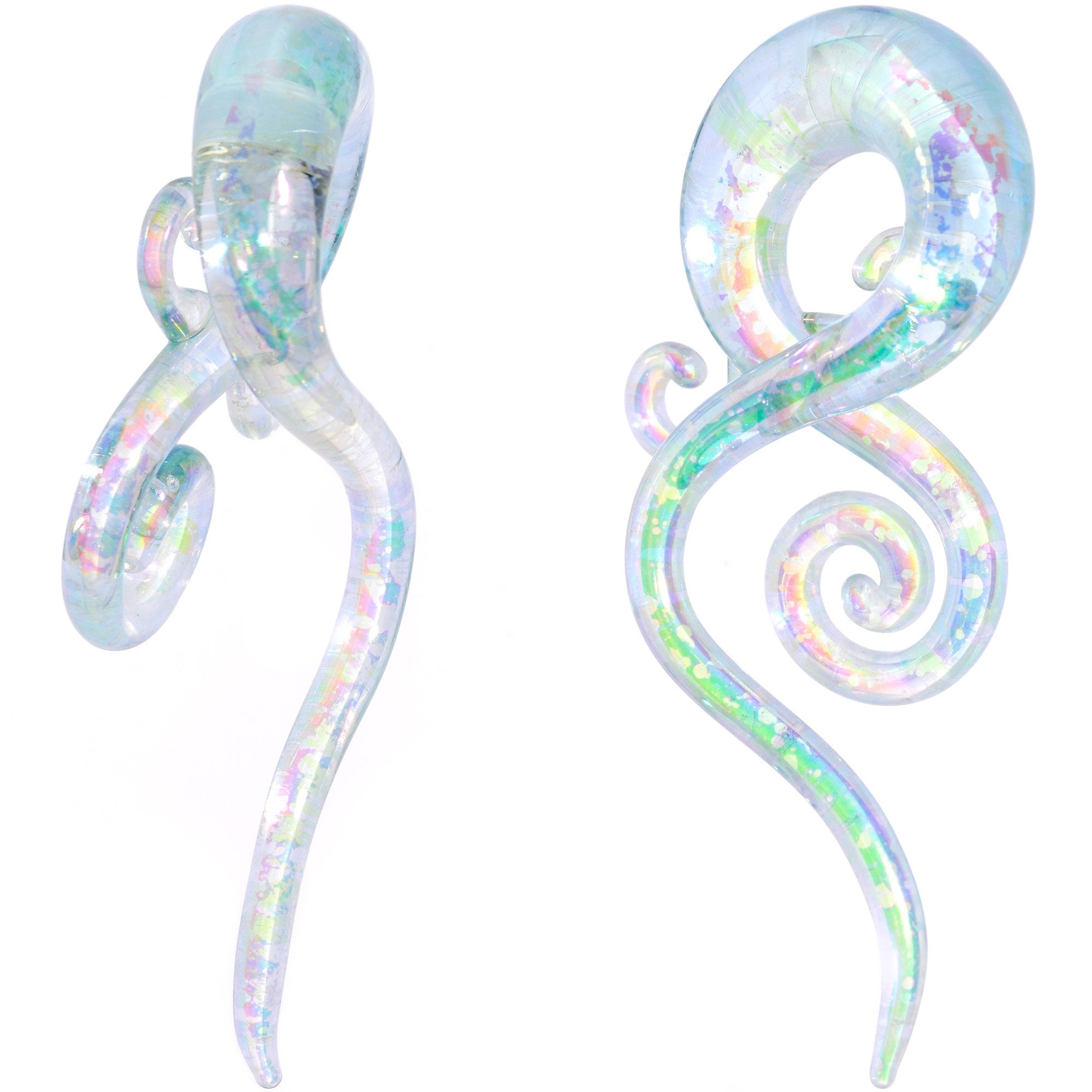 7/16 White Glass Shimmer Swirl Twirl Spiral Taper Set