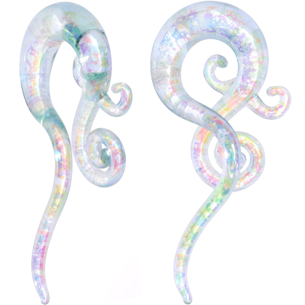 White Glass Shimmer Swirl Twirl Spiral Taper Set 6mm to 12mm