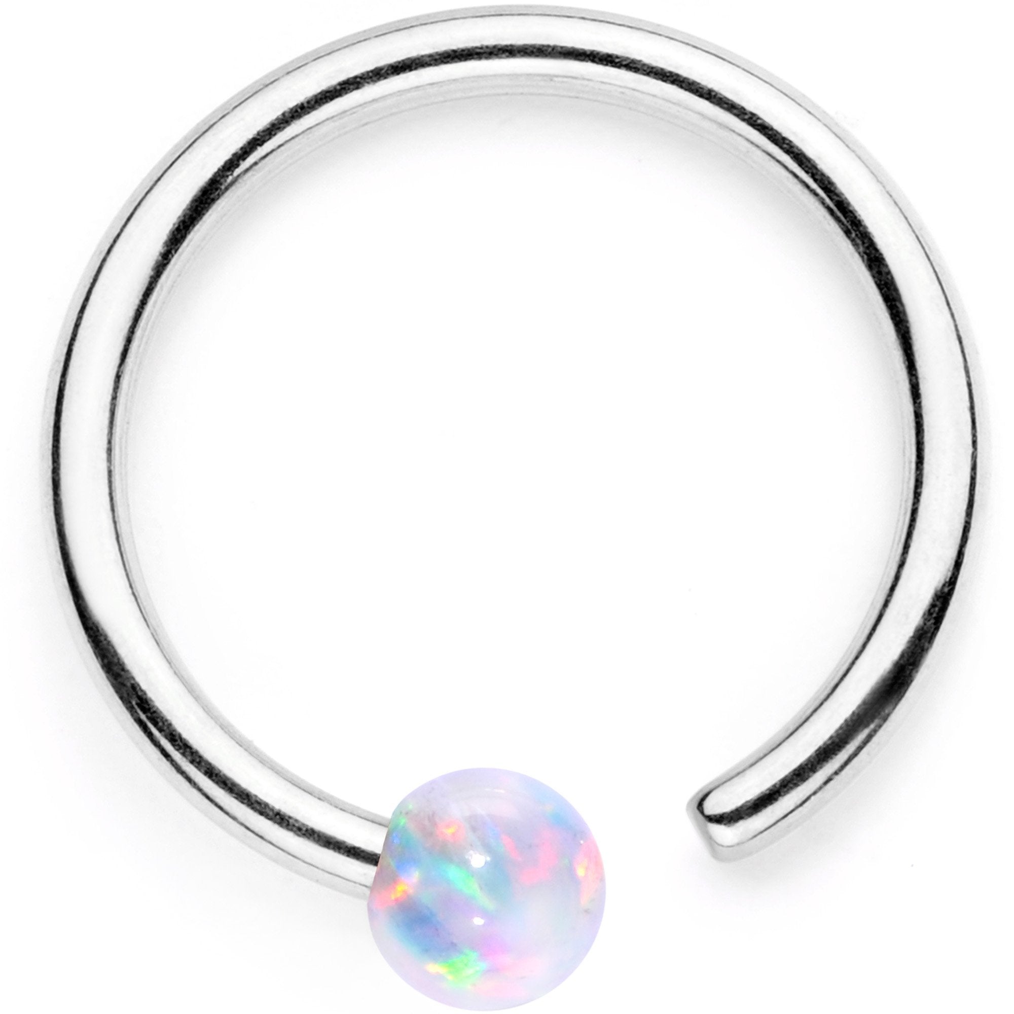 18G White Synthetic Opal Seamless Circular Ring