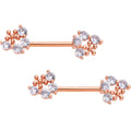 Clear Gem Rose Gold Tone Anodized Cluster Barbell Nipple Ring Set