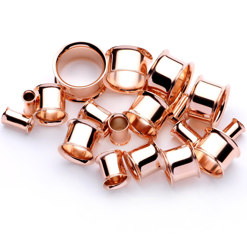 Rose Gold Tone Anodized Steel Double Flare Tunnel Plug Set 4mm to 16mm