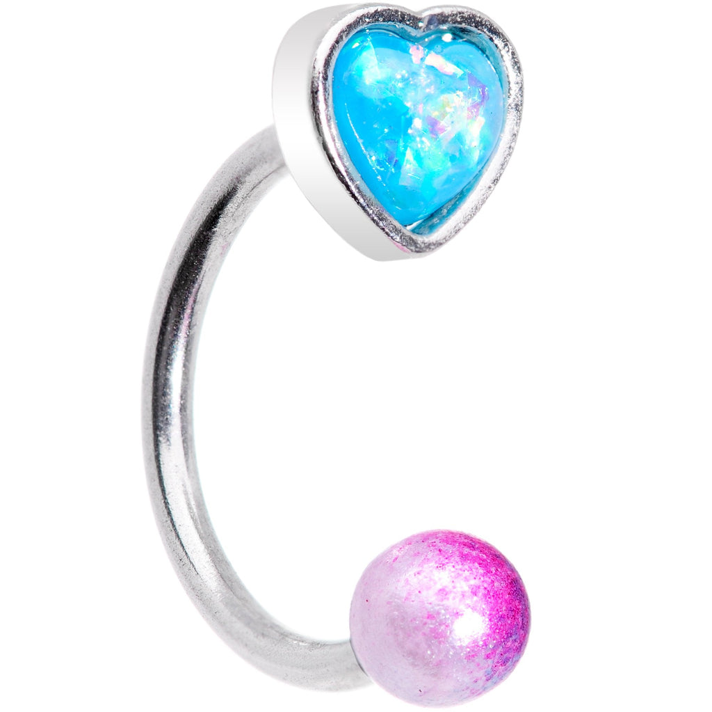 16G 5/16 Blue Faux Opal Heart Pearlescent Horseshoe Barbell