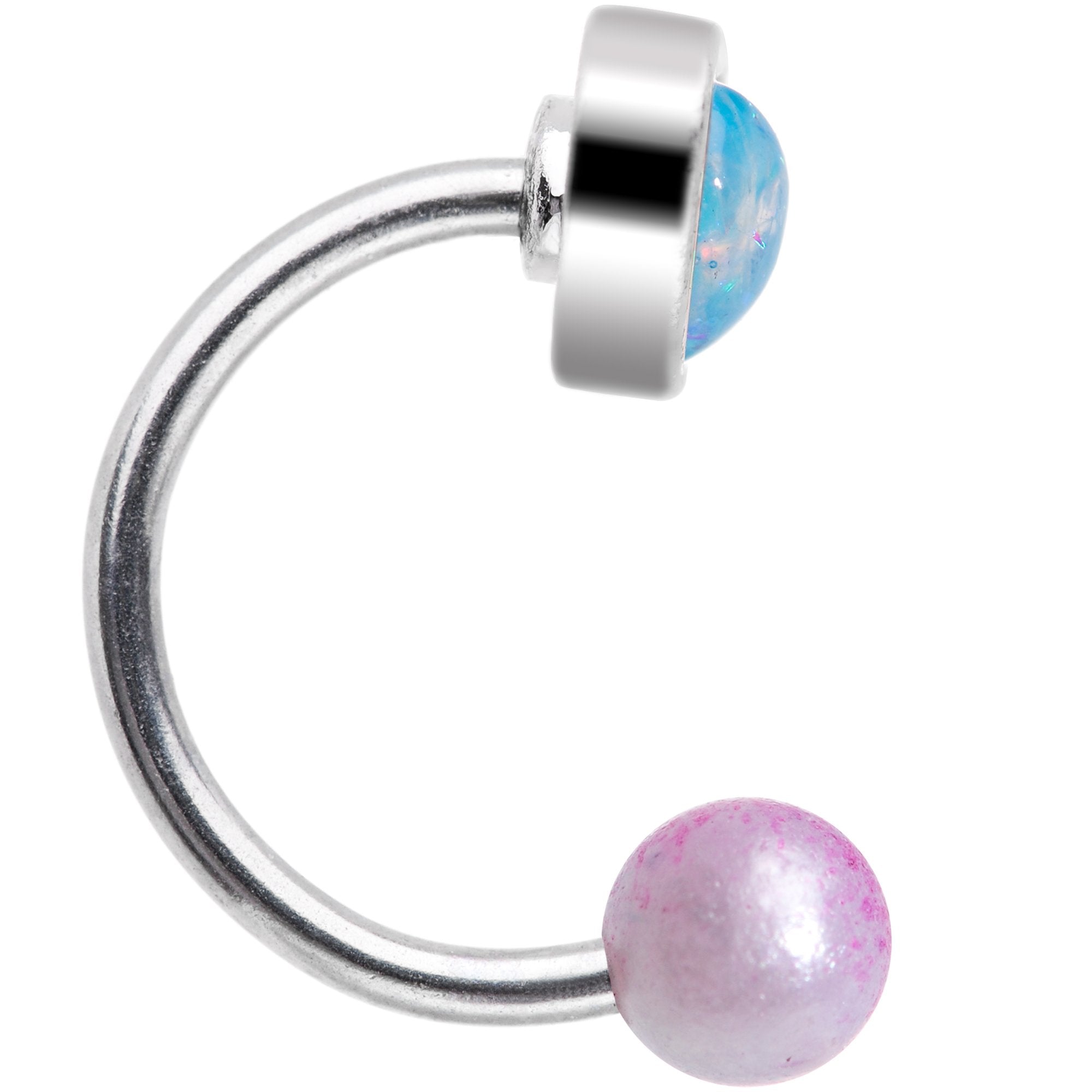 16G 5/16 Blue Faux Opal Heart Pearlescent Horseshoe Barbell