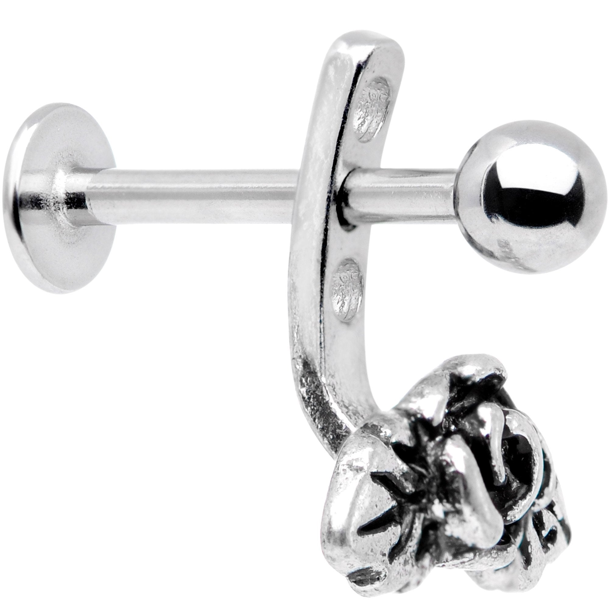 16G 3/8 Kissed Rose Flower Dangle Cartilage Tragus Helix Piercing