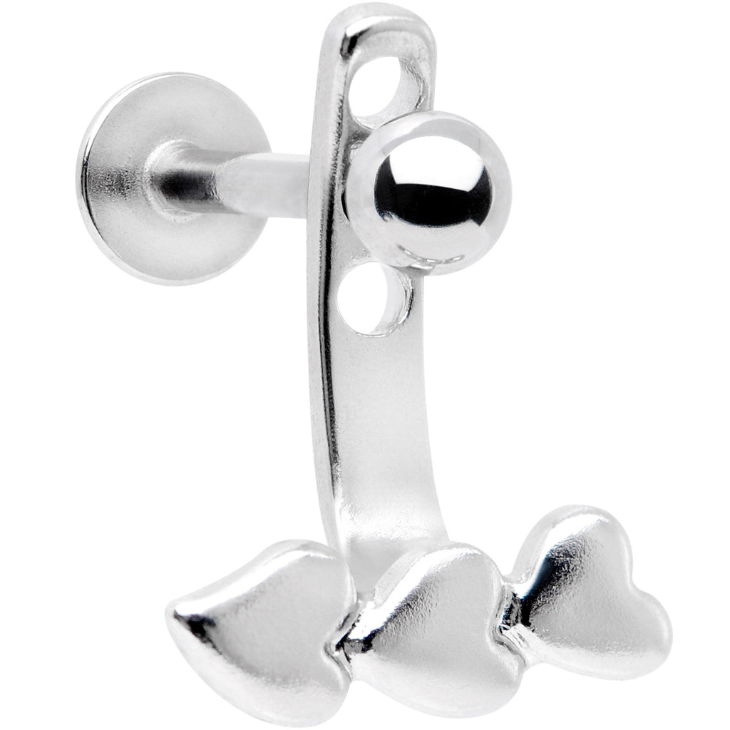 16G 3/8 Triple Heart Dangle Cartilage Tragus Helix Piercing