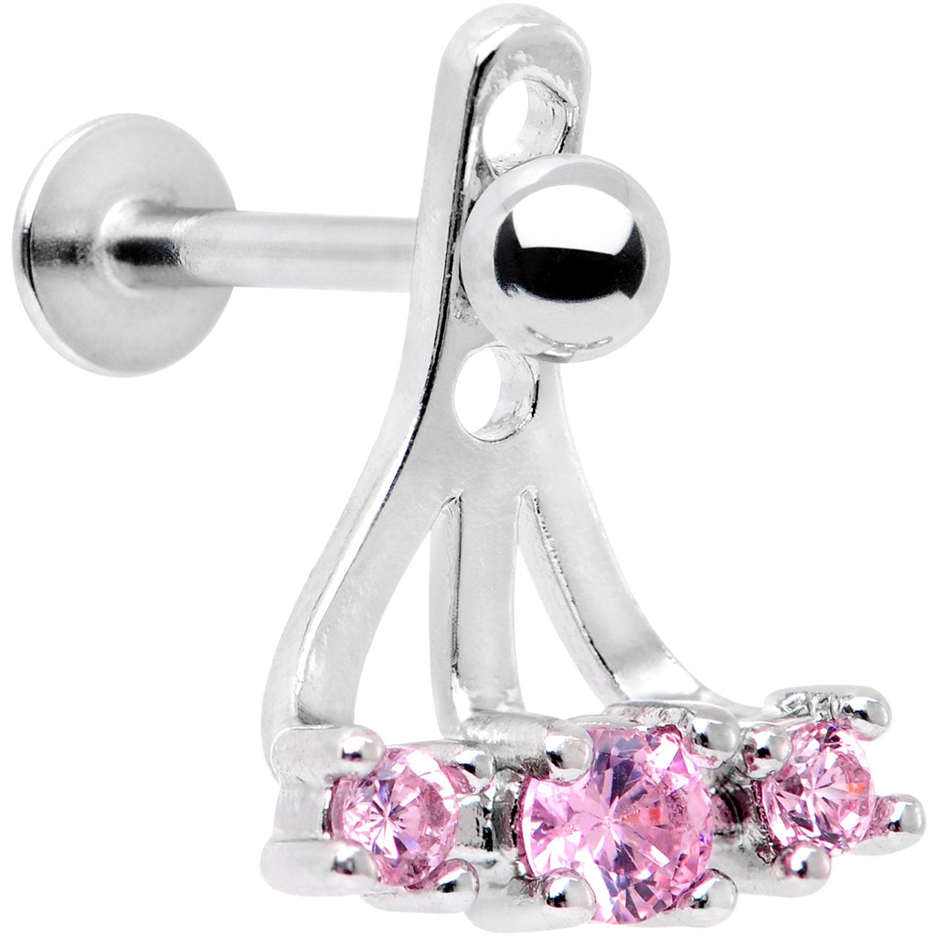 Pink Gem Triplet Fan Dangle Cartilage Tragus Helix Piercing