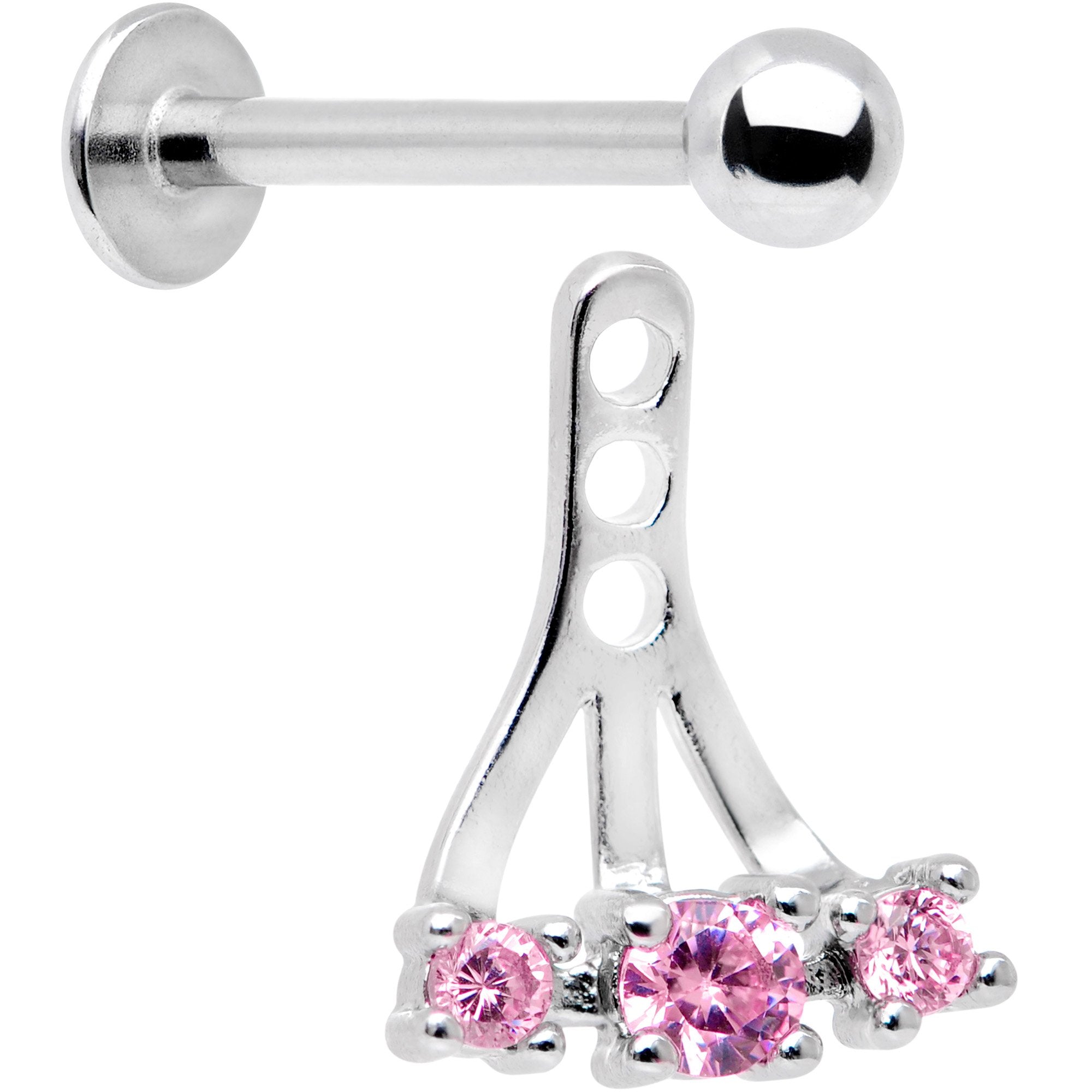 Pink Gem Triplet Fan Dangle Cartilage Tragus Helix Piercing