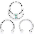 16G 3/8 Teal Faux Opal Twisted Horseshoe Closure Ring Set