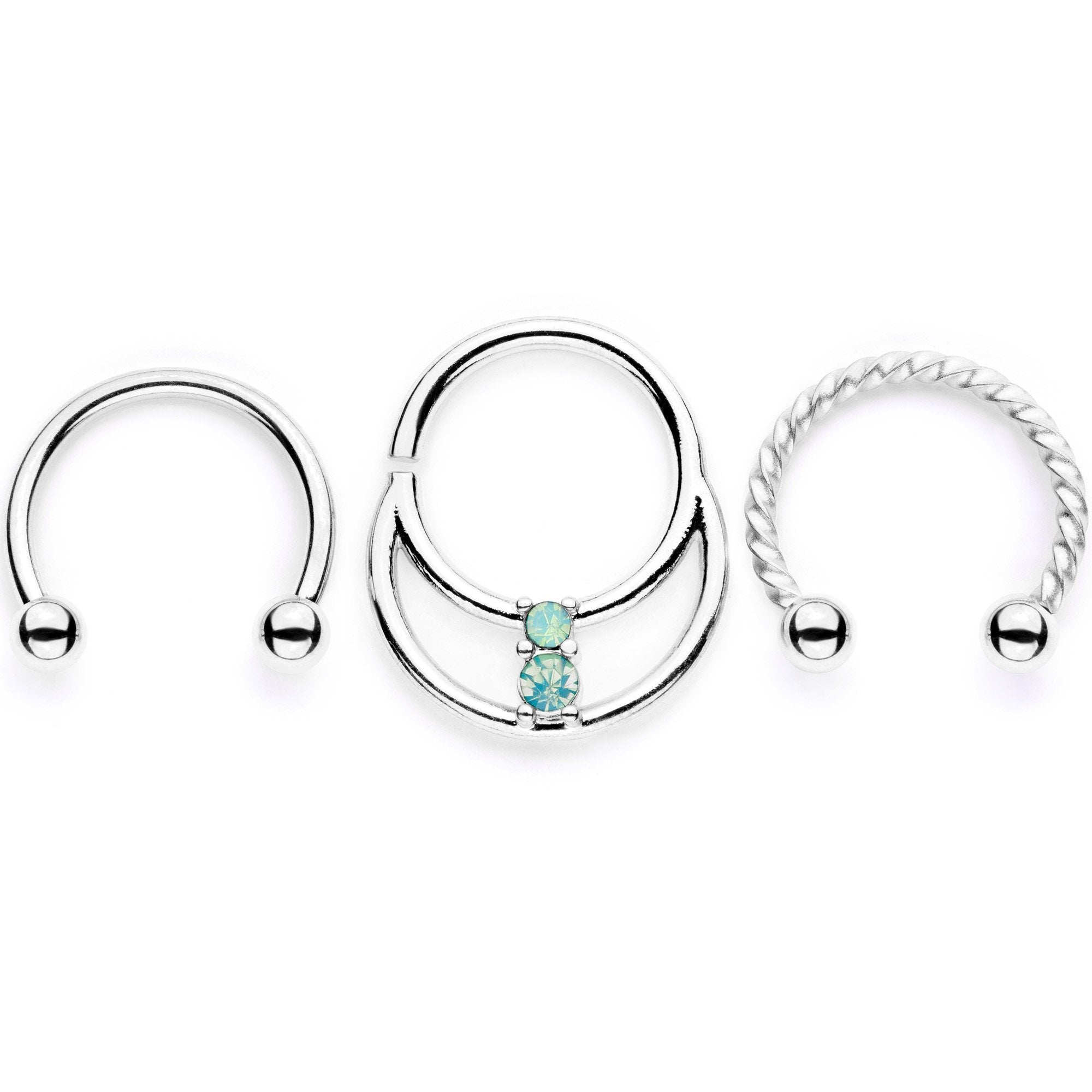 16G 3/8 Teal Faux Opal Twisted Horseshoe Closure Ring Set