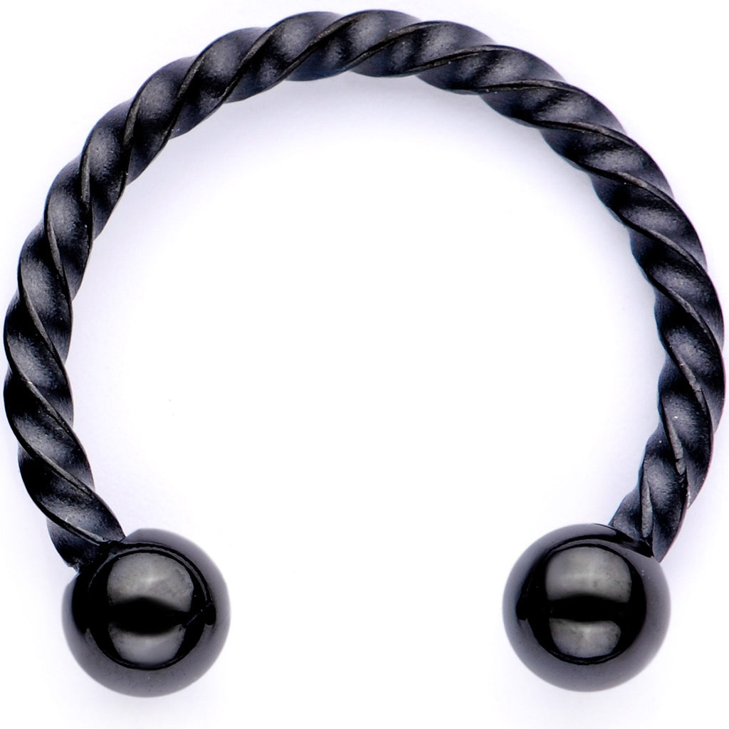 16G 3/8 Pink Faux Opal Black Anodized Horseshoe Closure Ring Set