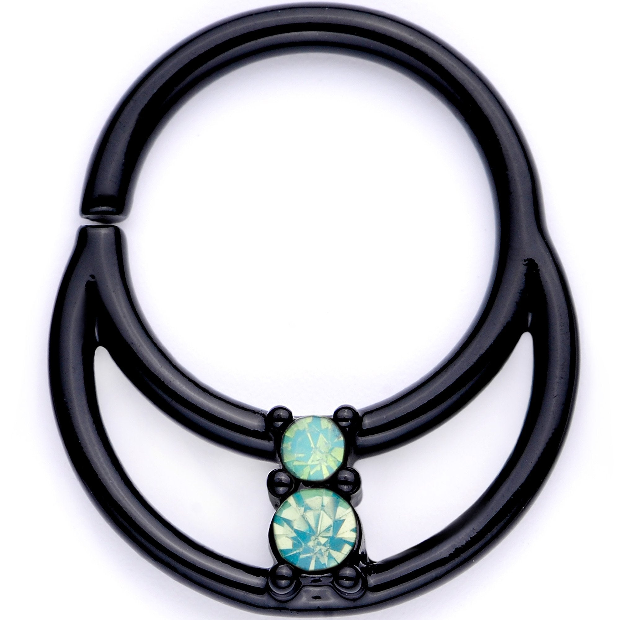 16G 3/8 Teal Faux Opal Black Anodized Horseshoe Closure Ring Set