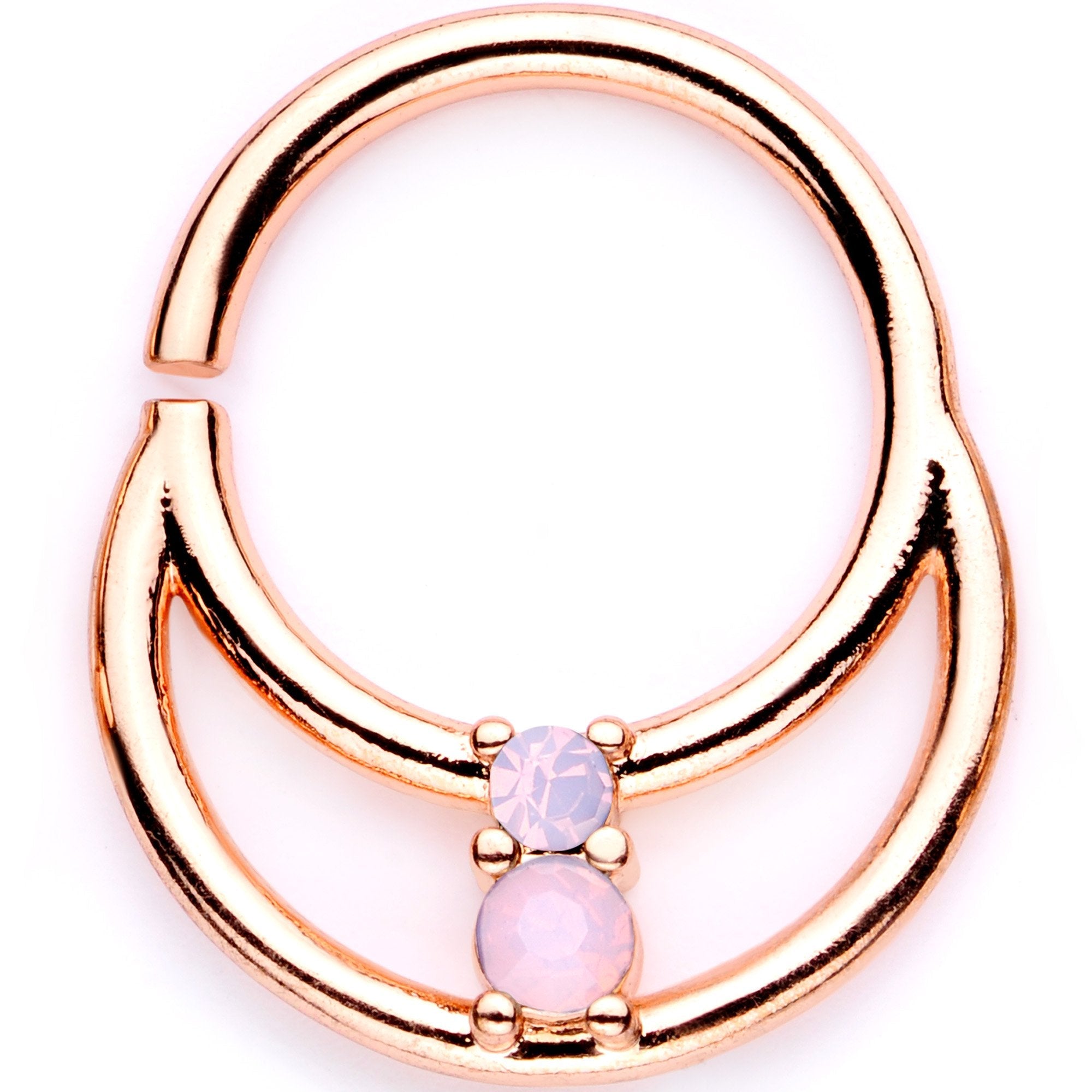 16G 3/8 Pink Faux Opal Rose Gold Tone Horseshoe Closure Ring Set