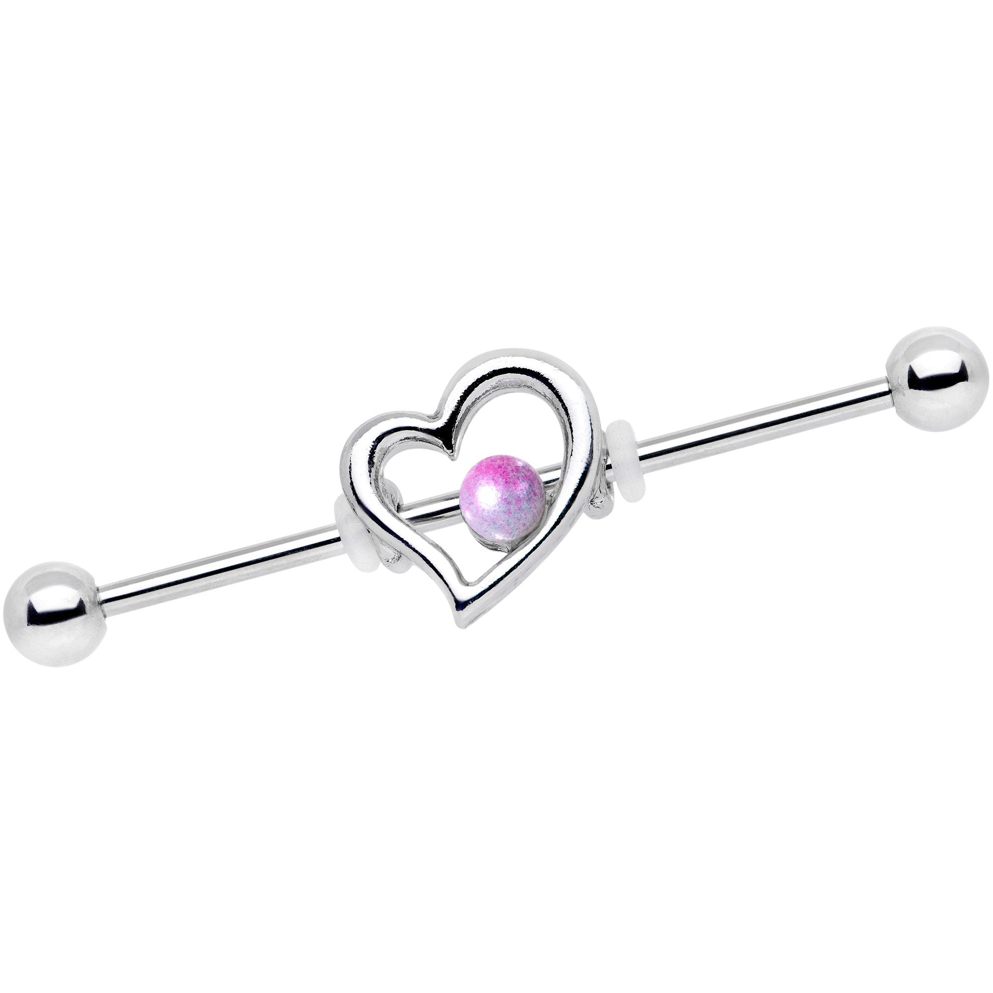 White Fade Love Heart Industrial Barbell 38mm