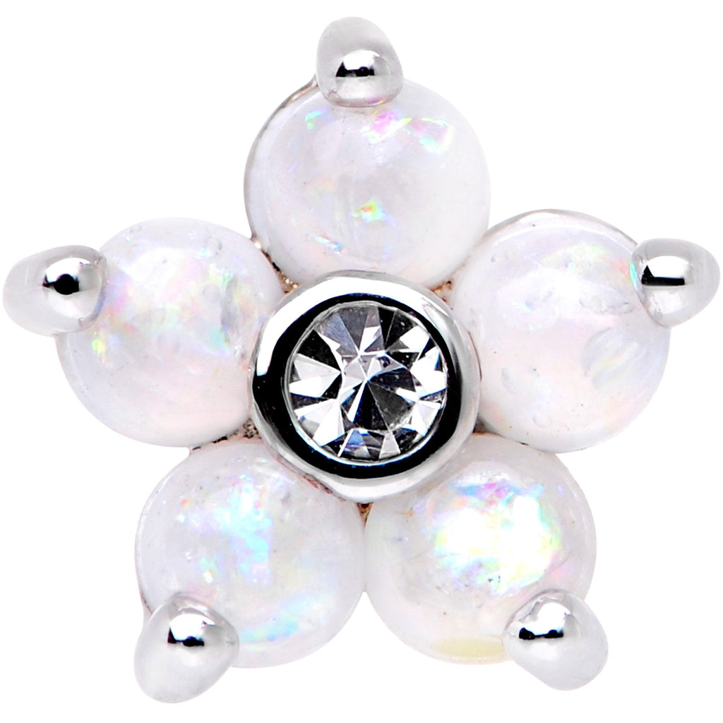 16G 1/4 White Faux Opal CZ Flower Cartilage Tragus