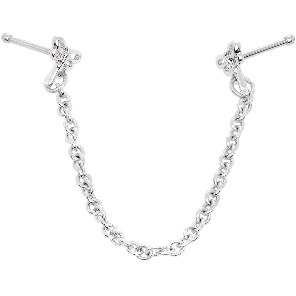 20G 1/4 Daring Dragonfly Chain Dangle Double Nose Bone