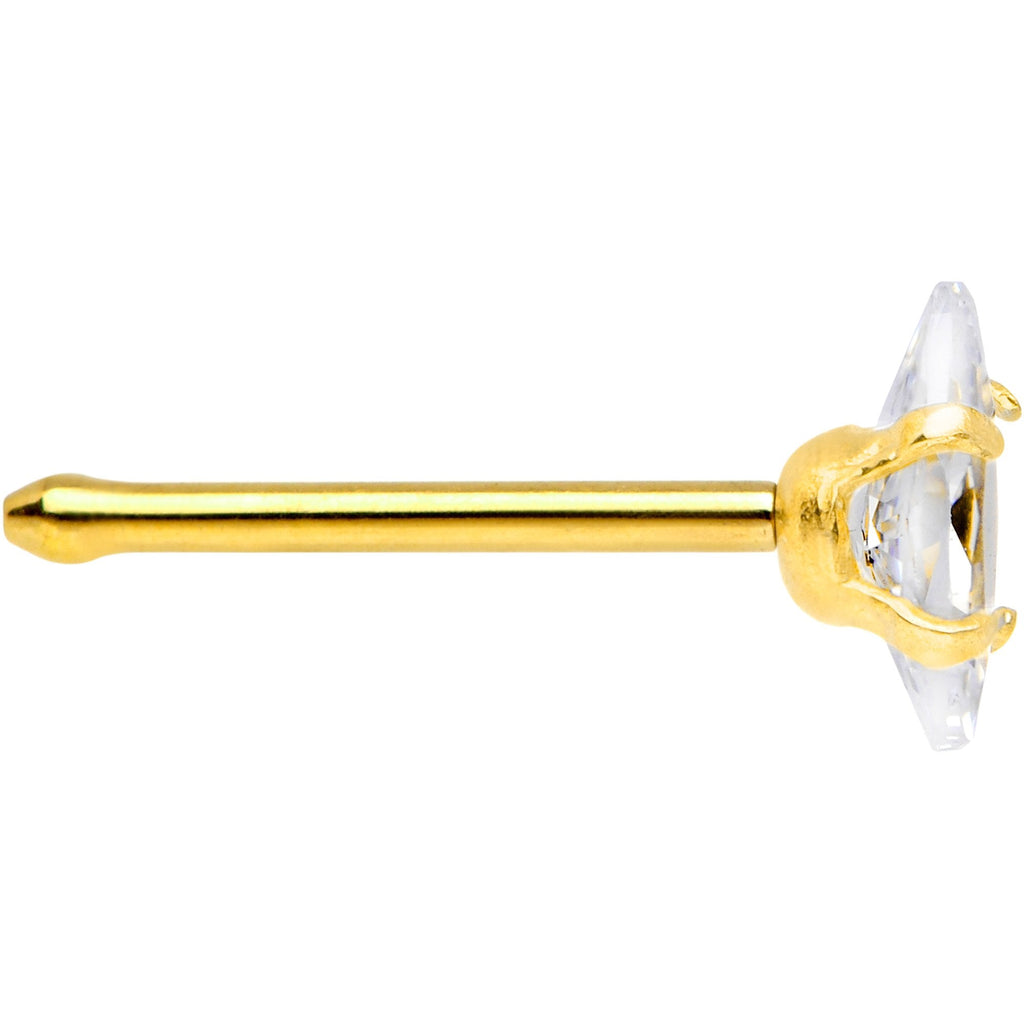 20G 1/4 Clear CZ Gem Gold IP Ellipse Nose Bone