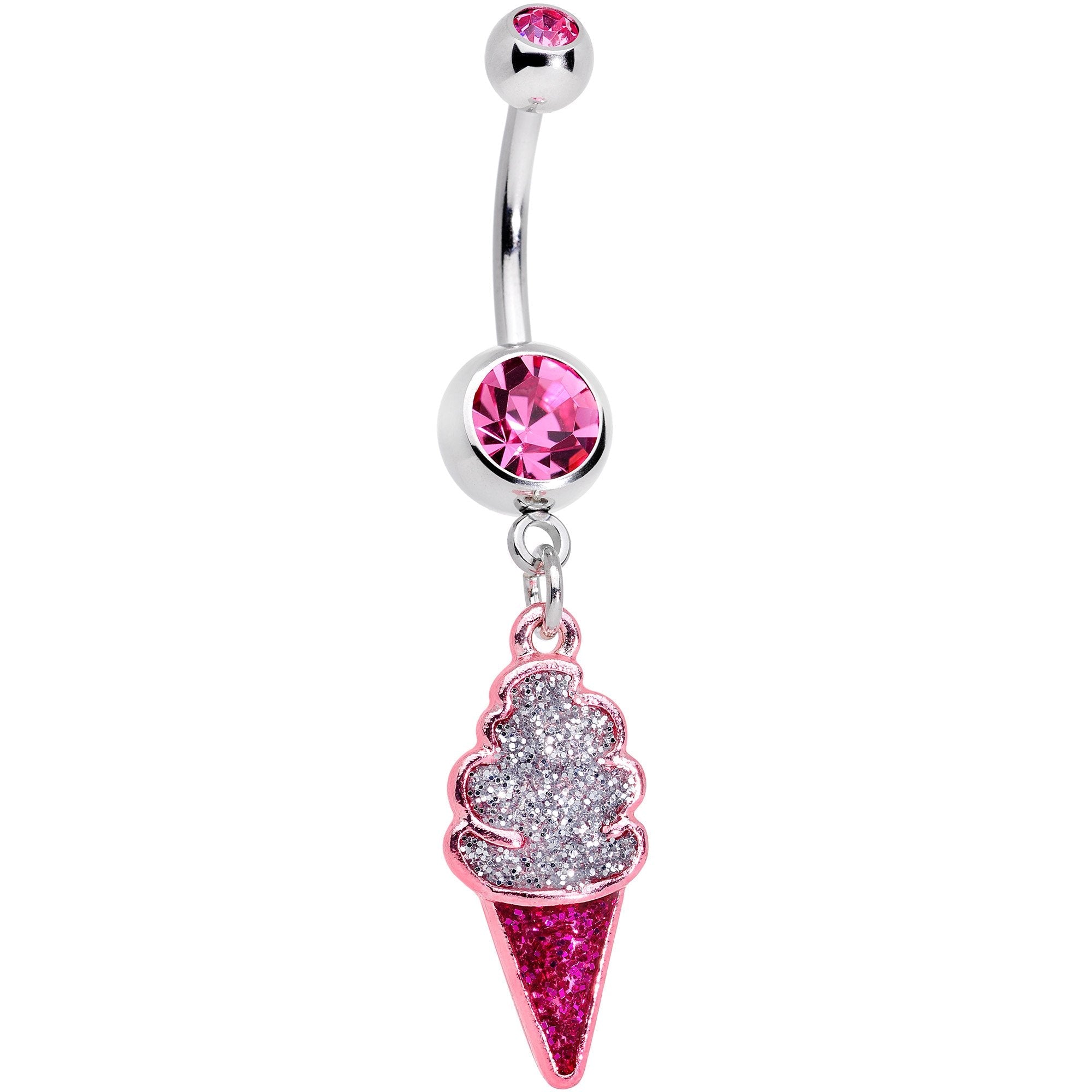 Pink Gem Glitter Sprinkles Ice Cream Cone Dangle Belly Ring