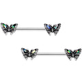 5/8 White Faux Opal Summer Butterfly Barbell Nipple Ring Set
