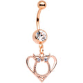 Clear Gem Rose Gold Tone Anodized Owl Heart Dangle Belly Ring
