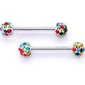 9/16 Multi Color Gem Cluster Barbell Nipple Ring Set