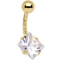 Clear CZ Gem Gold IP Party Princess Seriously Twisted Belly Ring