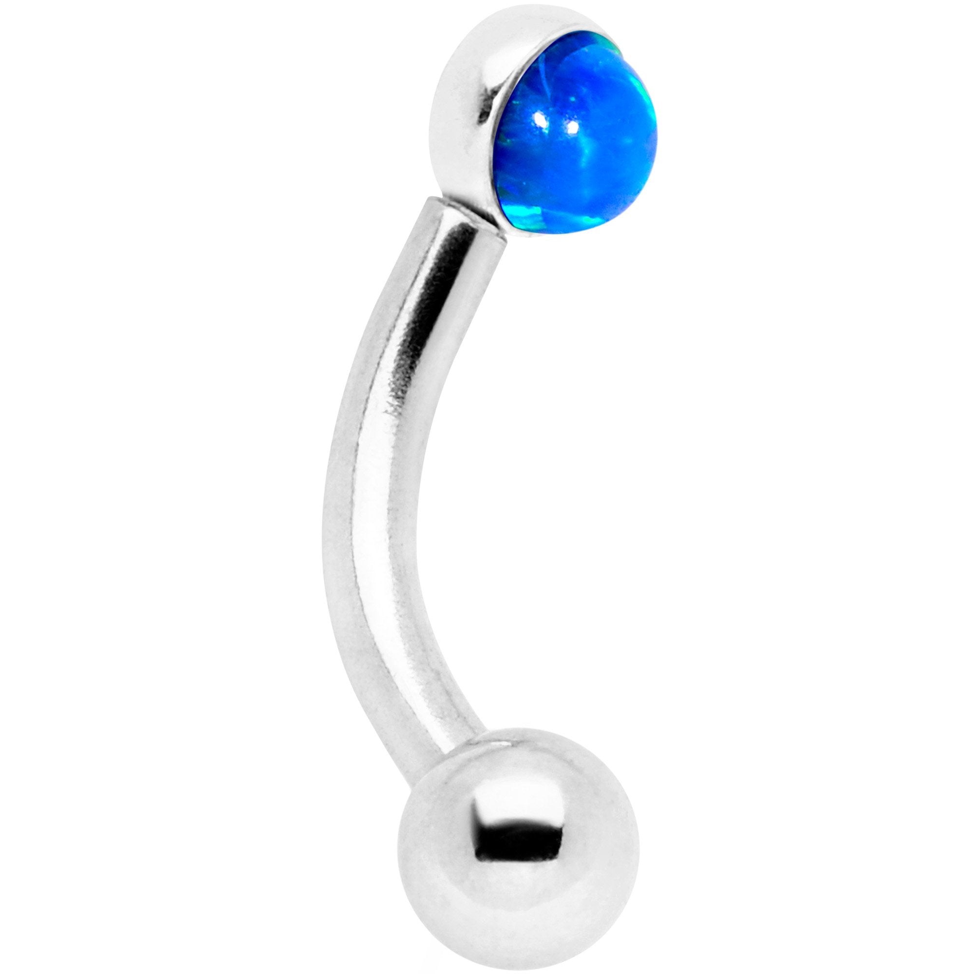 16G 1/4 Blue Synthetic Opal Flat Set Curved Eyebrow Rook Piercing