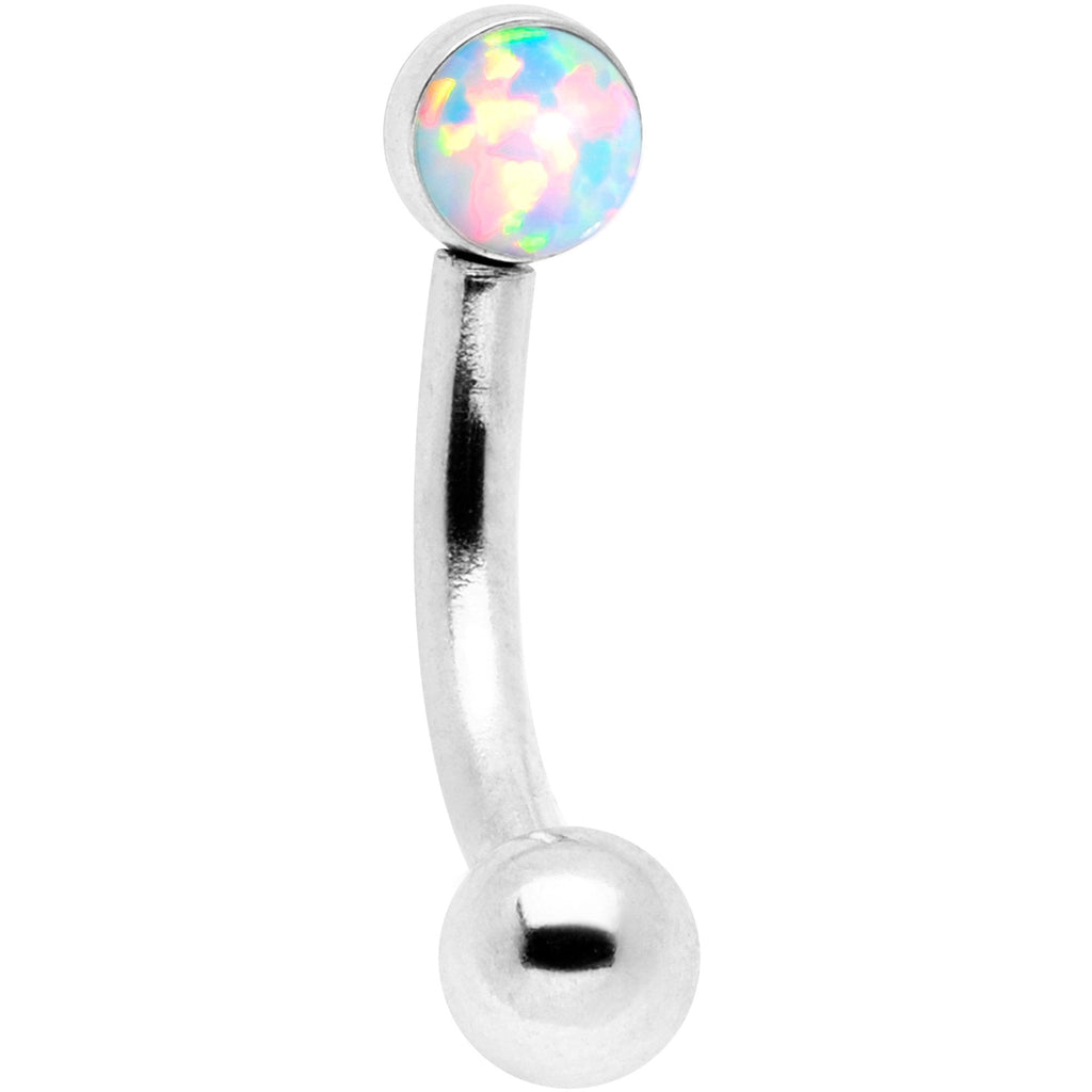 16G 1/4 White Synthetic Opal Flat Set Curved Eyebrow Rook Piercing