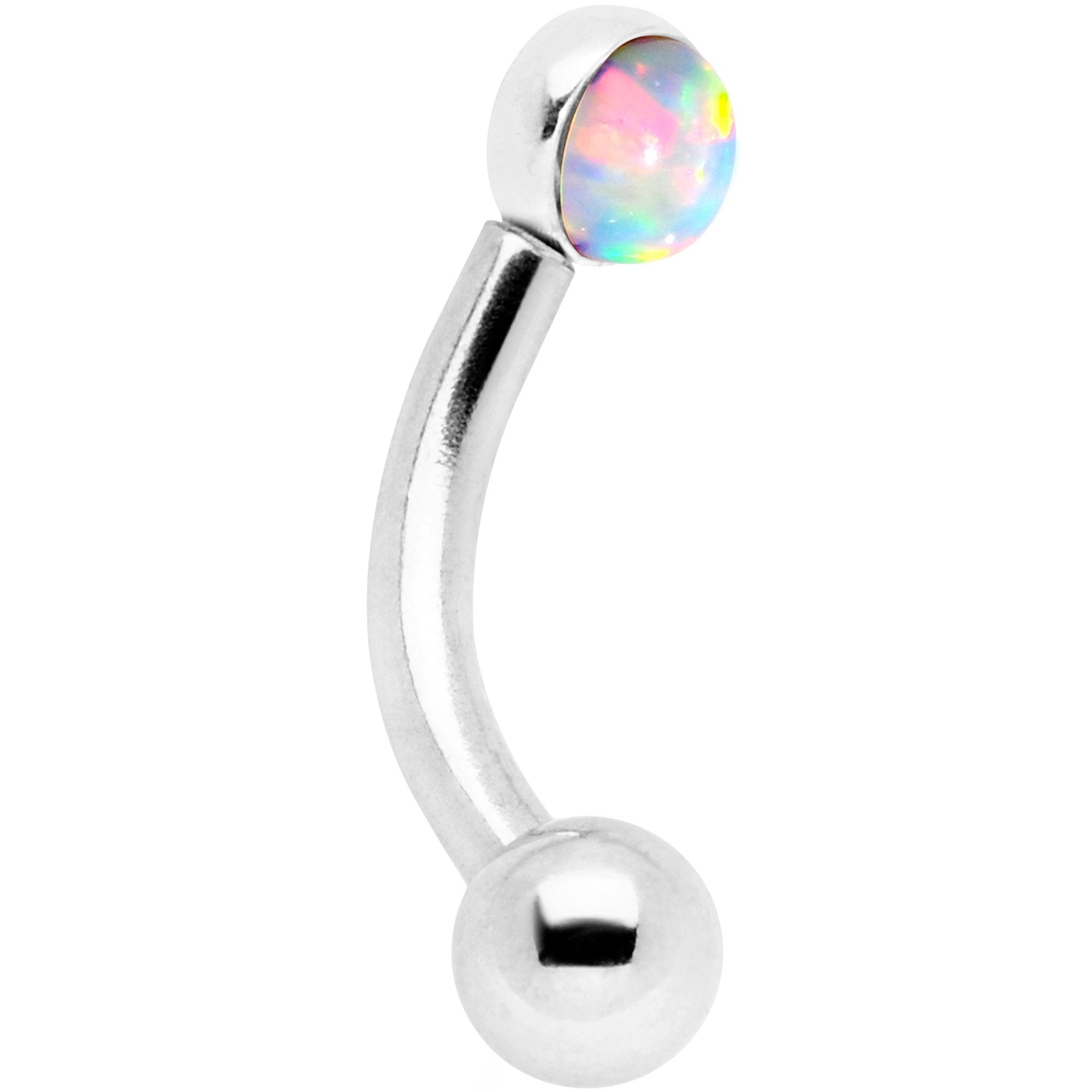 16G 1/4 White Synthetic Opal Flat Set Curved Eyebrow Rook Piercing